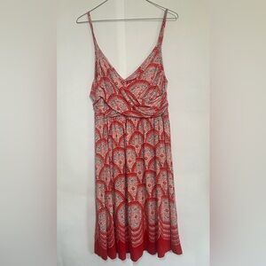Elle Red & White Boho Patterned Spaghetti Strap Dress - Size M